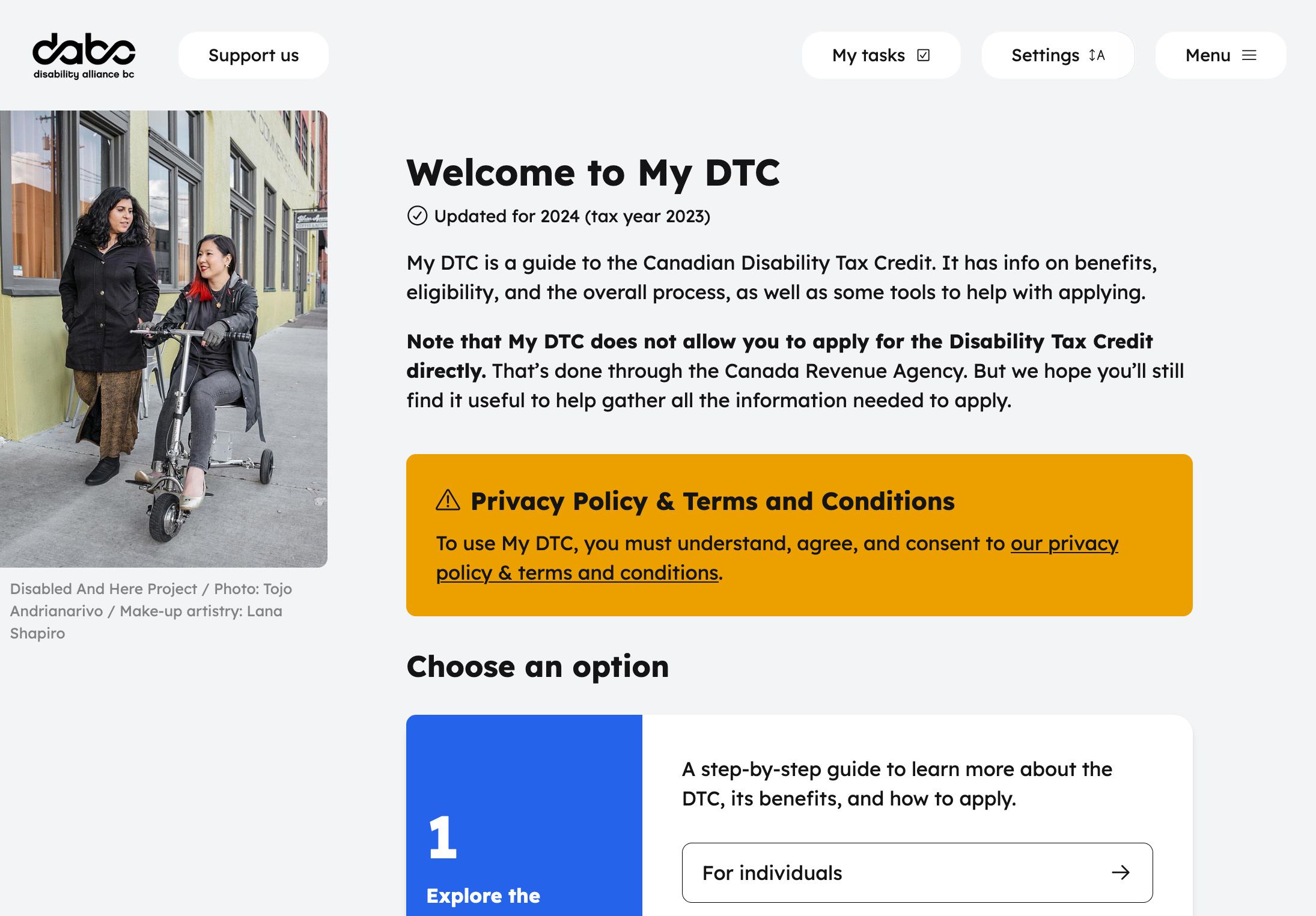 My DTC homepage screenshot